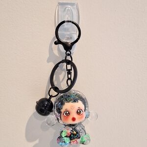 Skullpanda Black Beaded Liquid Filled Shaker Keychain Bag Charm With Bell, NEW